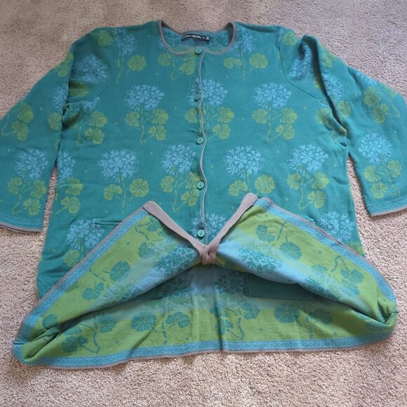 Gudrun Sjoden Marbacka Cardigan Long Sweater Organic Cotton XL Green Blue - Picture 6 of 16